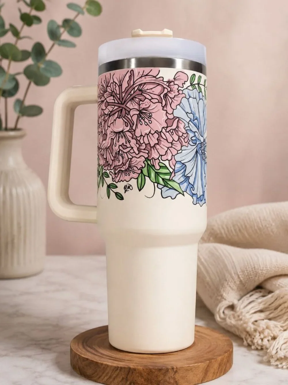 Stanley 40oz Cream Floral Glynn Rosenberg Rare Adventure Quencher Cup - Picture 2 of 8